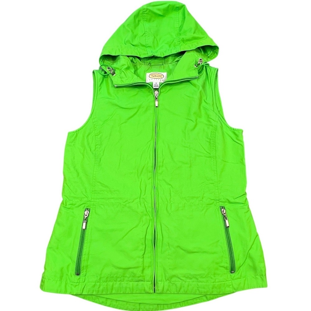 Talbots Green Hooded Zip Up Mesh Lined Utility Vest Women Petites M
